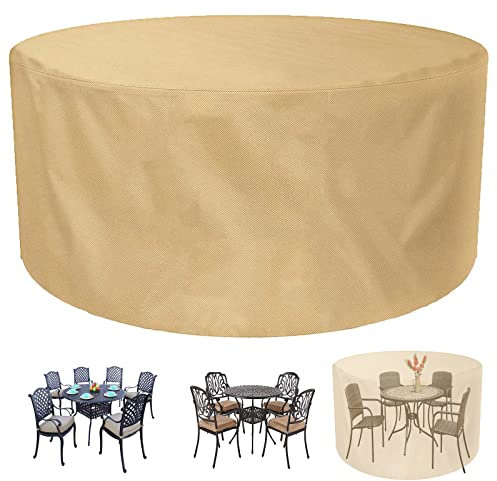 Extra große, wasserdichte Gartenmöbel-Set für runden Gartentisch, wind- und staubdicht, Oxford-Gewebe, 320 x 95 cm