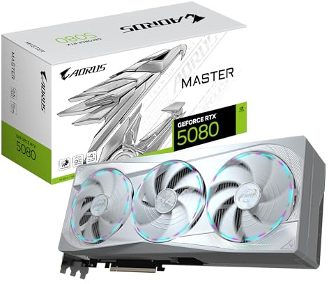 Gigabyte AORUS GeForce RTX 5080 MASTER ICE 16G Scheda Grafica - 16GB GDDR7, 256 bit, PCI-E 5.0, 2805MHz Core Clock, 3 x DP 2.1a, 1 x HDMI 2.1b, NVIDIA DLSS 4, GV-N5080AORUSM ICE-16GD
