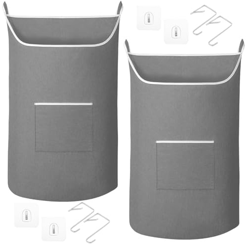YAYODS Lot de 2 Sac à Linge Suspendu 91x56 cm - Panier à Linge Mural 100L en Tissu Oxford - Organisateur de Rangement Derrière la Porte avec Fermeture Éclair au Bas pour Salle de Bain et Chambre