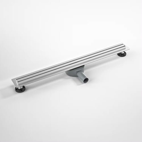 Duschrinne 80cm, Edelstahl Bodenablauf Komplettset, extra flach, Siphon mit Geruchsstop, Haarsieb - Randablauf