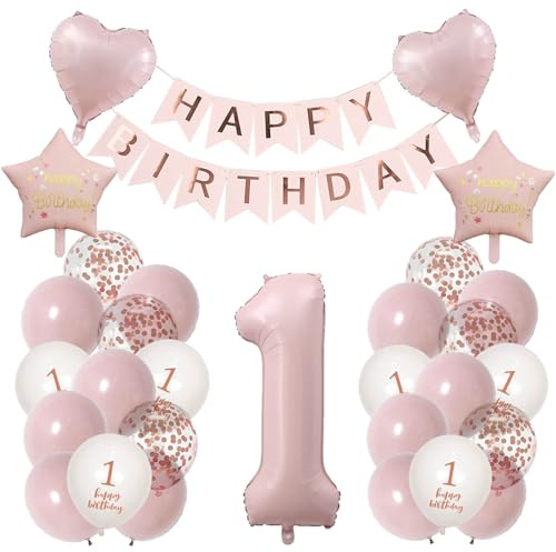Luftballon 1. Geburtstag Mädchen Rosa Erste Kindergeburtstag Geburtstagsdeko 1 jahr Mädchen Rosa Happy Birthday 1 jahre