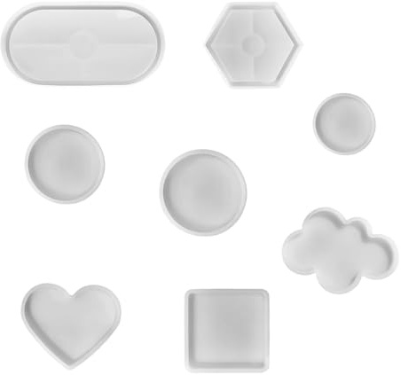 HASLED 8er-Set Silikonformen für Epoxidharz - 6 Verschiedene Formen inkl. Rund, Herz & Sechseck - Gießformen für DIY Harzprojekte, Untersetzer & Deko - Wiederverwendbar & Temperaturbeständig