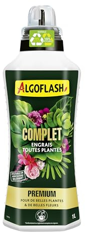 Algoflash Engrais Liquide COMPLET Toutes Plantes, Utilisable en Agriculture Biologique, Bouchon Doseur Inclus - 1 L