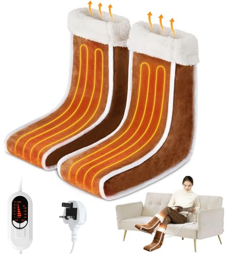 Yikkhy Scaldapiedi Elettrico, Scalda Piedi Casa Elettrico con 6 Temperature 4 Timer Fodera Lavabile Top Rialzato, Scaldapiedi Elettrico Separato per Donna Uomo con Filo Lungo per Regali