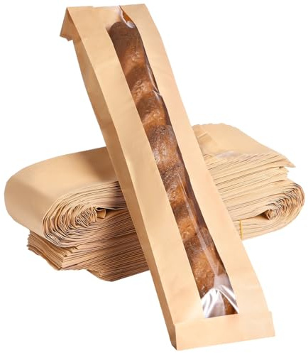 Vestamore Lot de 100 sacs en papier kraft avec fenêtre, rangement du pain français, 58 x 11 x 4 cm