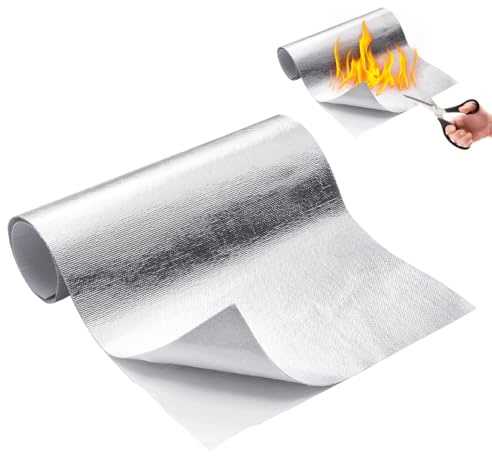 Umllpet Tapis de Protection Thermique Autocollant, 60x280 cm, Aluminium Fibre de Verre Résistant Chaleur, Protection Haute Température pour Tuyau Voiture Industrie
