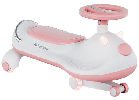 Tulano Focus 45 Rutschauto ab 3 Jahren für Innen und Außen, Kinderfahrzeug ohne Pedale mit 360° Lenkung, LED Rädern, Musikpanel, Stauraum und ergonomischem Sitz, belastbar bis 100 kg, Rosa