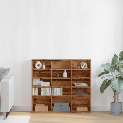 ACAGALA CD DVD Blueray Regal, CD-Ständer mit 15 Fächern, Bücherschrank Altholz100 x 23 x 89,5 cm, Bücherregal Wand für Sammlungen und Vitrine
