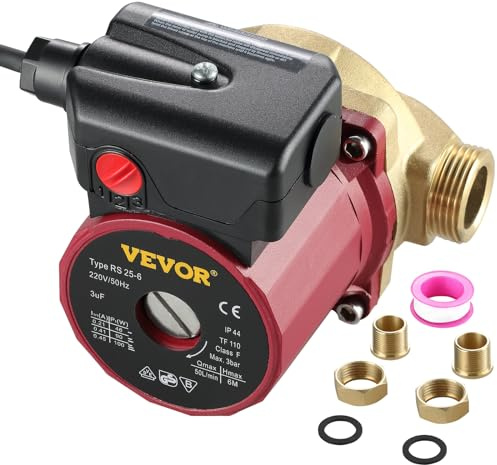 VEVOR Pompe de Surpression Silencieux Pompe à Eau Surpresseur Domestique avec Débit Maximal 50 L/min Hauteur 6 m Boîtier de Pompe en Fonte Tête de Pompe en Laiton pour Faciliter la Circulation d'Eau