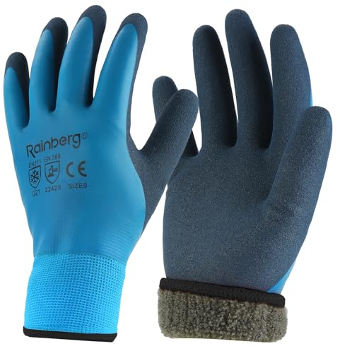 Rainberg 1 Pair Waterproof Thermal Winter Work Gloves, Fleece Liner Insulated Warm for Cold Weather, Safety Gloves with Superior Grip, Outdoor Gardening, Car Washing, Fishing, Multipurpose (Blue, L)