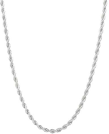 CLASICOMIS Silver Stainless Steel Rope Chain for Men, 3mm/4mm Mens Rope Twist Chain Necklace, 18-26 Inches (Silver-3MM, 24 In)