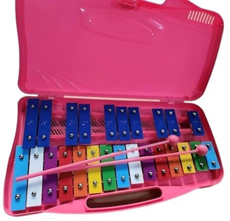 Xilófono Glockenspiel Metalófono 25 Tecche Metalliche Strumento,musicale di piastra di alluminio di 25 toni, percussionato a mano, con Custodia Amarillo,Metalófono Percussione Manuale