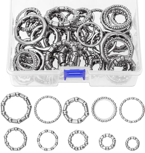 Swpeet 50Pcs 10 Kinds 4mm to 8mm (1/6 to 1/3) Bike Ball Bearing Kit, Ball Bearing Headset Retainers, Headset Retainer Crank Caged Wheel, Bicycle Crank Bearings, Ball Headsets Bearing for Repair