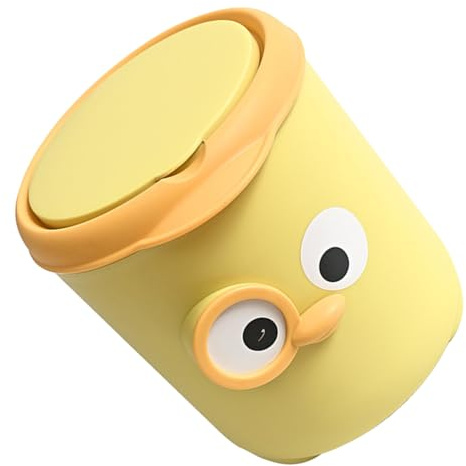 PAMINGONO Mini Pattumiera da Scrivania con Coperchio a Conchiglia, Gialla | Pp Compatto, Apertura e Chiusura Rapide, per Desktop e Soggiorno