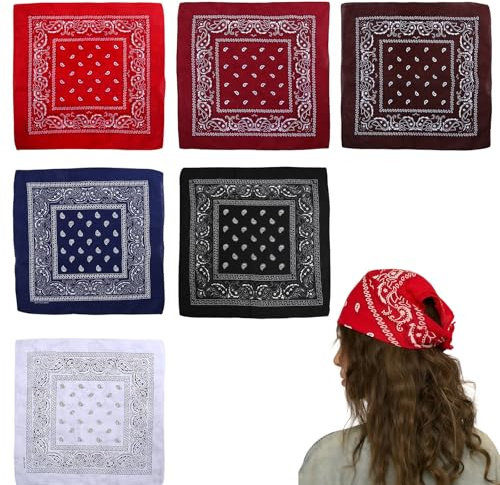 BAIFULAI 6 Stück Bandana Kopftuch Damen Herren, 100% Baumwolle, Neckerchief Paisley Muster, 6 Farben, Halstuch Biker Nikki Tuch Haar Schal Vierecktuch für Damen und Herren (55 * 55cm)