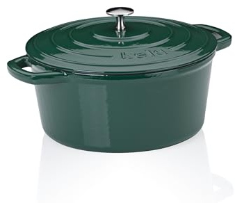 kela Bräter Gusseisen rund 4,6 Liter, Dutch Oven CALIDO, Induktion Gussbräter mit Deckel, Gusseisen Topf Brot backen, emailliert, grün