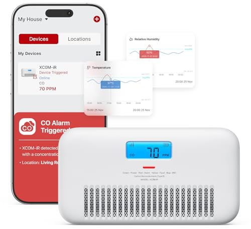 X-Sense WLAN-Kohlenmonoxid Melder mit Sprachalarm, Temperatur- & Feuchtigkeitsanzeige, CO Melder mit austauschbarer Batterie, digitalem Display und CO-Spitzenwert-Verlauf, XC0M-iR, 1 Stück