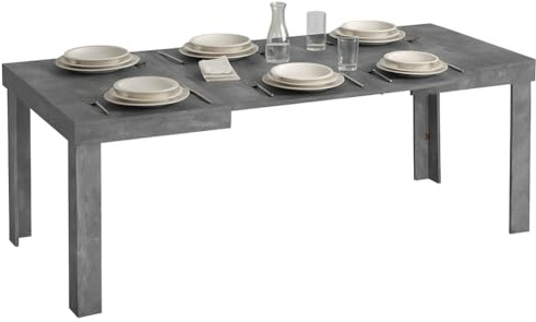 BAKAJI Tavolo Allungabile per Sala da Pranzo e Cucina da 4 a 6 Posti, Tavolo Estensibile con Apertura a Scorrimento da 120 a 200 cm, Design Salvaspazio, Struttura Robusta e Resistente (Cemento)