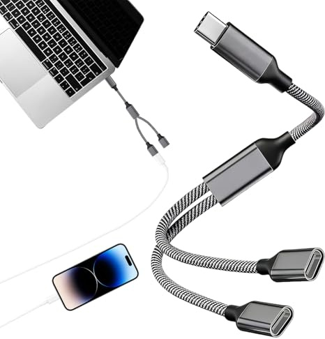2 In 1 Type C Male to Dual USB C Female Adapter,USB C Splitter 2 Port,USB Double Adapter Headphone and Transmission Splitter with Laptop Mac,Sam-sung,iPad Pro,i-Phone 15 Series,More Type C Devices