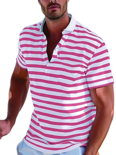 Oanviso Polo a Righe da Uomo a Maniche Corte Estate Maglietta T-Shirt da Business Slim Fit Nozze Poloshirts Casual Costume Party Blusa Smoking Camicetta