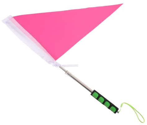 TEHAUX Einziehbare Tourguide Flagge mit Ausziehbarem Edelstahlstab Dreieckige Sicherheits Flagge in Pink Leichter Teleskop Fahnenmast für Schul und Ausflüge