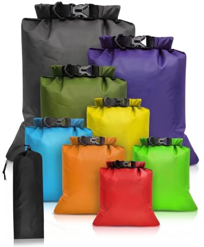 Evolpor 8pcs Drybag Klein, Dry Bag Wasserdicht, Packsack Wasserdicht Für Kajak, Strand, Wandern & Camping, Wasserfeste Tasche Als Dry Bag Rucksack Oder Wassertasche, Kompakt & Leicht