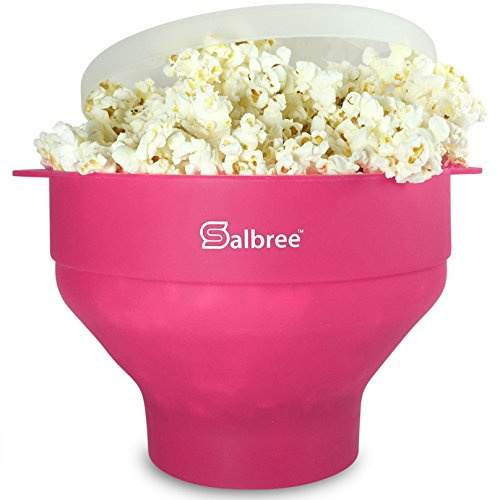 Salbree Collapsible Silicone Popcorn Maker, Microwave Safe 16 Cup Bowl, Uses Hot Air and Oil, Always Optional - Most Available Colours (Magenta)