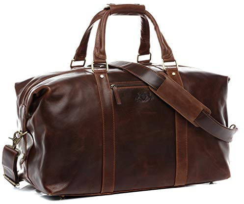 SID & VAIN stor XL resväska äkta läder – sportväska stor Zane XL – weekender handbagage herrväska med axelrem – läderväska herr brun handgjord
