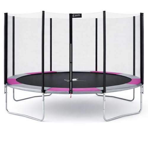Kangui Rundes Trampolin mit Sicherheitsnetz Schutzrand, Farbe Rosa und Grau, Ø 250 – Ø 300 – Ø 360 – Ø 430 cm 4,30 m Rosa, für Erwachsene