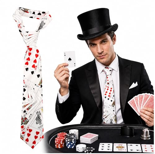 NUOBESTY Magier Krawatte Poker Würfel Druck Krawatte Magier Kostüm für Cosplay Dress Up Accessoires Partyzubehör (Weißer Hintergrund)