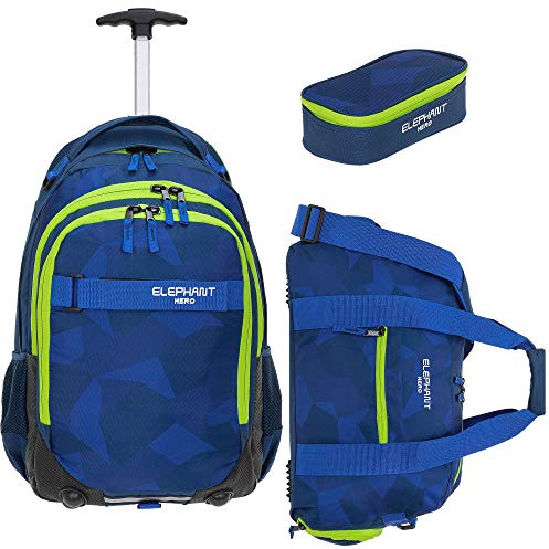 Elephnat Schultrolley Rucksack 3tlg Set 12771 Cyber Camo Neon TSM | Hero Signature Mädchen Jungen Kinder Schule Schulrucksack mit Rollen Räder Trolly Sporttasche Mäppchen Trolleyrucksack