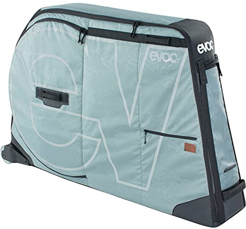 EVOC Bike Transport Bag - Lightweight Bike Cover, Separate Wheel Compartment, Fork Mount Stabilisation, Extra-Wide Chassis, 280L, Max. Wheelbase 126cm, Steel Grey