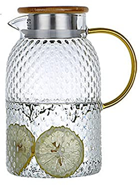 Glaskaraffe Wasserkaraffe Karaffe Krug mit Deckel und Auslauf Eistee Krug Saft Krug Wasser Karaffen Glaskrug Wasserkrug für hausgemachte Getränke, Eistee, Milch, Kaffee, Wein (1900ml)