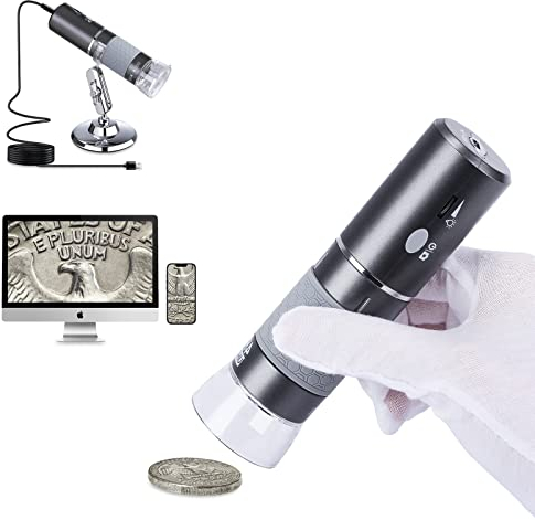 Cainda HD 8MP 3840x2160P WiFi Digitale Mikroskopkamera für iPhone Android Phone und Windows Mac PC, kabelloses Handmikroskop, tragbares Mikroskop mit Ständer für Erwachsene und Kinder