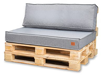 Bielik Palettenkissen 120 x 80 Set für Palettenmöbel | Wasserdicht Europaletten Sitzkissen Made in EU | Palettensofa komplett besteht aus 2 Teilen in Farbe: Grau