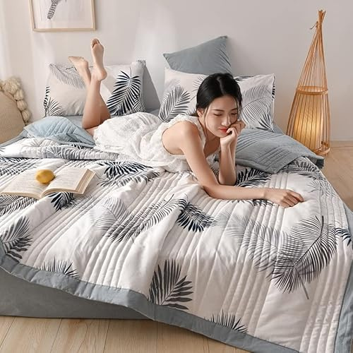 uyeoco Couette D'été, Couverture D'été Fraîche, 100% Coton Lavé, Courtepointe Fine, Douce Et Confortable, Légère Et Respirante, Lavable en Machine, (Color : W, Size : 200x230cm)