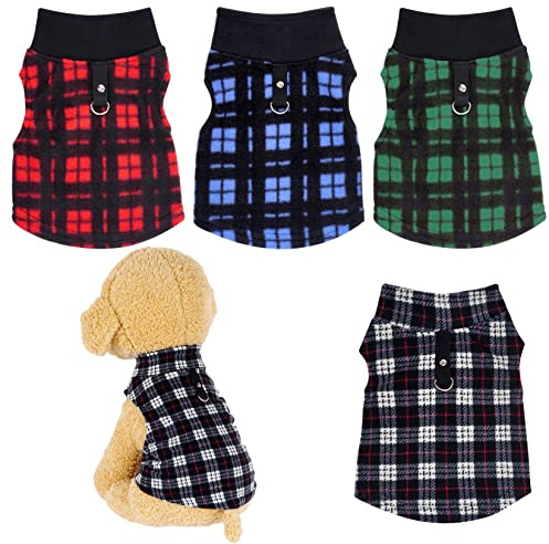 Rbenxia Buffalo Plaid Dog Sweaters with Leash Ring - Soft Fleece Vest Jacket Pet Clothes Winter Outfits for Small Puppy Cat Pets (Medium)