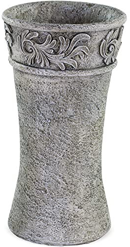 matches21 Grabvase Ornamente Verzierung als Grabdekoration - wetterfeste Friedhofsvase aus Kunststein in grau für EIN Urnengrab - Vase als Grabstein Dekoration Ø 12 x 22 cm