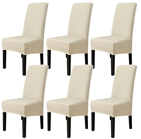 Jaotto Stuhlhussen 6er Set Stretch, XL Stuhlhussen Abwaschbar Waschbarer Elastische, Stretch Stuhlschoner Große Stuhlbezüge für Esszimmer Büro Esszimmer Hotel Bankett(Beige,Set of 6)