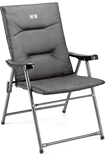 Trail Monarch Folding Camping Chair Padded High Back Outdoor Garden Armchair Seat (Grey & Black)