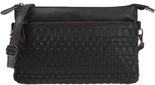 LECONI Umhängetasche und Clutch in einem – Ledertasche für Frauen Damentasche aus echtem Büffel-Leder für Festival Freizeit Events Damen geflochtenes Leder 27x17x4cm LE3081