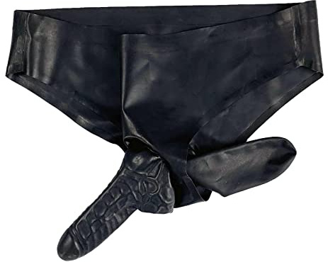Latex-Slip, Gummi, sexy Herren-Shorts, schwarze Höschen mit zwei Scheiden (Kondom), enganliegend, für Bodysuit, Party, Club, Unterwäsche