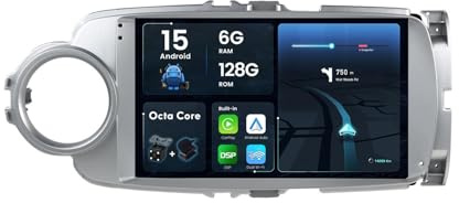 BXLIYER - [8-Core, 6G+128G] - Android 14 IPS Autoradio Pour Toyota Yaris GRMN (2011-2018) - Sans fil Carplay + Android Auto - LED Caméra + MIC - 2 Din 9 Pouce -DSP Dab Volant WLAN 360-Caméra Fast-boot