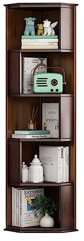 FLTRGO 5-stufiges Eckregal aus Bambus, Eck-Bücherregal, Eck-Stehregal, hohes Bücherregal, Bücherregal, Lagerregal, Pflanzenständer for Wohnzimmer-Dekoration, Küche, Heimbüro, Badezimmer, Kleiner Raum