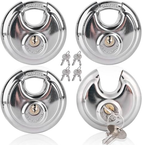 Aicharynic 4 lucchetti circolari, spessore 9,5 mm, lucchetto con chiave, 70 mm, in acciaio inox, resistenti alle intemperie, antiruggine, 4 pezzi