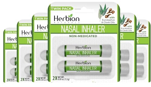 HERBION Naturals Nasal Inhaler: Natural Relief for Nasal Congestion & Sinus Pressure; Non-Medicated Sticks with Essential Oils, Soothing Vapor, for Easy Breathing; 2-Pack - 12 Count (Pack of 6)