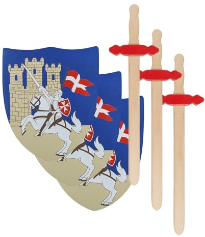 Idena 40032 - Kreuzritter-Set für Kinder, Schutz-Schild und Schwert aus Holz, Spiel-Set Ritter für Karneval und Mottopartys, Zubehör für Fasching, Geburtstag