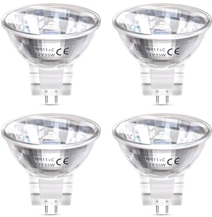 TobeBright 4 x MR11 GU4 Halogen Bulbs 12V 35W, GU4 Bi-Pin Base Spotlight Bulb Dimmable Warm White 2800K 35MM MR11 Halogen Reflector Lamp with Glass Cover 30°Beam Angle for Recessed Track Lighting