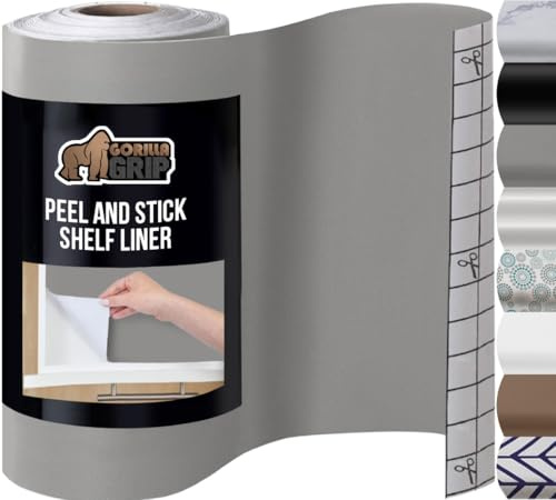 GORILLA GRIP® Peel and Stick Paper, Removable Cover for Books, Shelves, Countertops, Drawers, Cabinets and Crafts, Easy Install Kitchen Decor, Shelf, Drawer, Cabinet Liners, 11.8 in x 20 FT Gray
