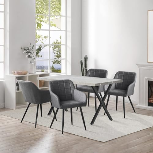 CLIPOP Mesa de comedor con 4 sillas,Mesa de cocina rectangular de 140 cm con sillas de comedor tapizadas en piel sintética, grupo de comedor Mesa gris con sillas de brazo gris claro